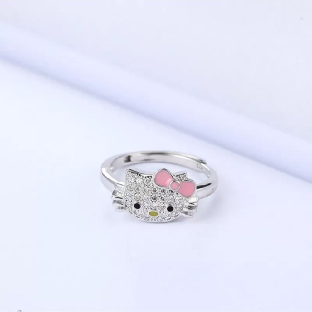 Sterling Silver and crystal and enamel Hello Kitty ring 7